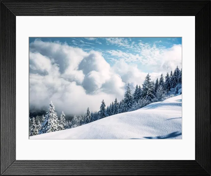 Framed Print : Fantastic winter landscape with snowy trees and incredible cloudscape. Carpathian mountains, Ukraine, Europe. Christmas holiday concept Framed Print : Fantastic winter landscape with snowy trees and incredible cloudscape. Carpathian mountains, Ukraine, Europe. Christmas holiday concept