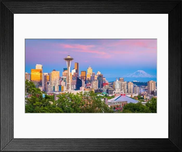 Framed Print : Seattle, Washington, USA downtown skyline at night with Mt. Rainier Framed Print : Seattle, Washington, USA downtown skyline at night with Mt. Rainier