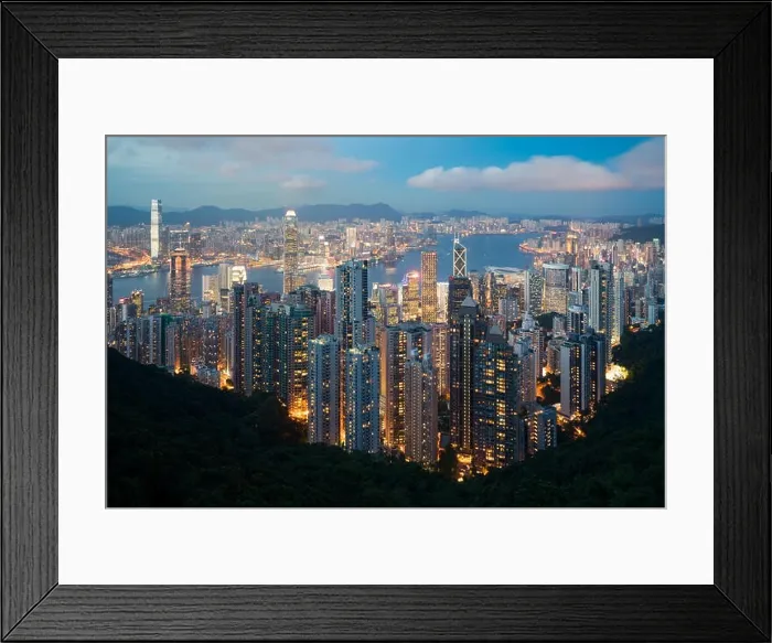 Framed Print : Hong Kong in Kowloon area skyline view from Victoria Peak in Hong Kong Framed Print : Hong Kong in Kowloon area skyline view from Victoria Peak in Hong Kong