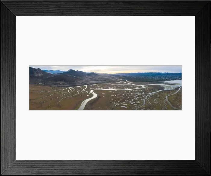 Framed Print : Narrow channels meander through a beautiful estuary in Central California. Estuaries form when freshwater runoff meets and mixes with seawater Framed Print : Narrow channels meander through a beautiful estuary in Central California. Estuaries form when freshwater runoff meets and mixes with seawater