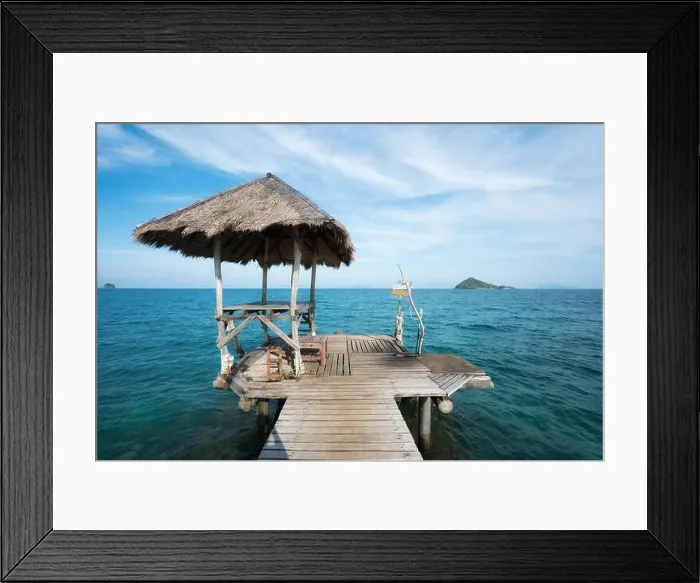 Framed Print : Wooden pier and hut in Phuket, Thailand. Summer, Travel, Vacation and Holiday concept Framed Print : Wooden pier and hut in Phuket, Thailand. Summer, Travel, Vacation and Holiday concept
