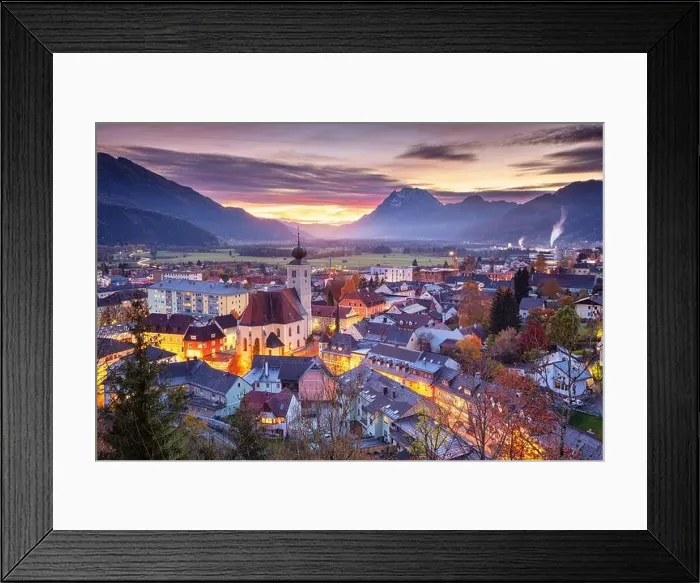 Framed Print : Liezen, Austria. Cityscape image of Liezen, Austria at beautiful autumn sunset