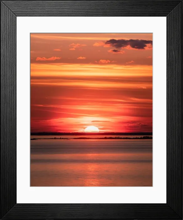 Framed Print : Scenic sunset with empty sea and colorful sky at evening in Finland Framed Print : Scenic sunset with empty sea and colorful sky at evening in Finland