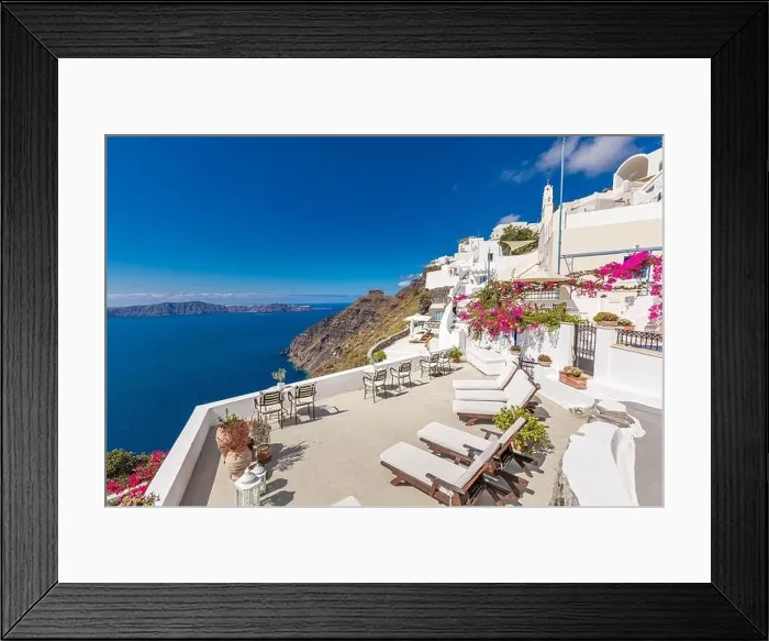 Framed Print : Summer vacation for travel destination flowers background. Wonderful scenery background, perfect holiday. Scenic view of traditional cycladic houses Framed Print : Summer vacation for travel destination flowers background. Wonderful scenery background, perfect holiday. Scenic view of traditional cycladic houses