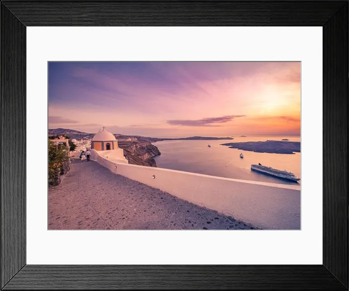 Framed Print : Fantastic evening view of Santorini island. Picturesque spring sunset on famous view resort Fira, Greece, Europe. Traveling concept background. Sunset Framed Print : Fantastic evening view of Santorini island. Picturesque spring sunset on famous view resort Fira, Greece, Europe. Traveling concept background. Sunset