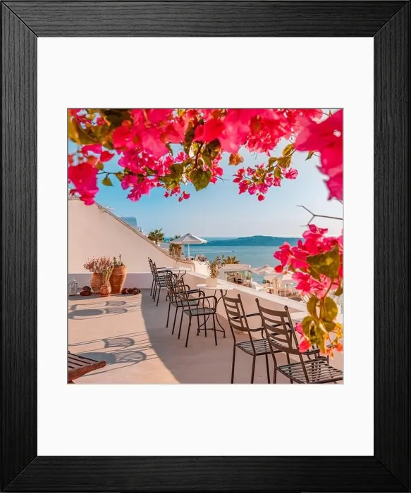 Framed Print : Summer vacation for travel destination flowers background. Wonderful scenery background, perfect holiday. Scenic view of traditional cycladic houses Framed Print : Summer vacation for travel destination flowers background. Wonderful scenery background, perfect holiday. Scenic view of traditional cycladic houses