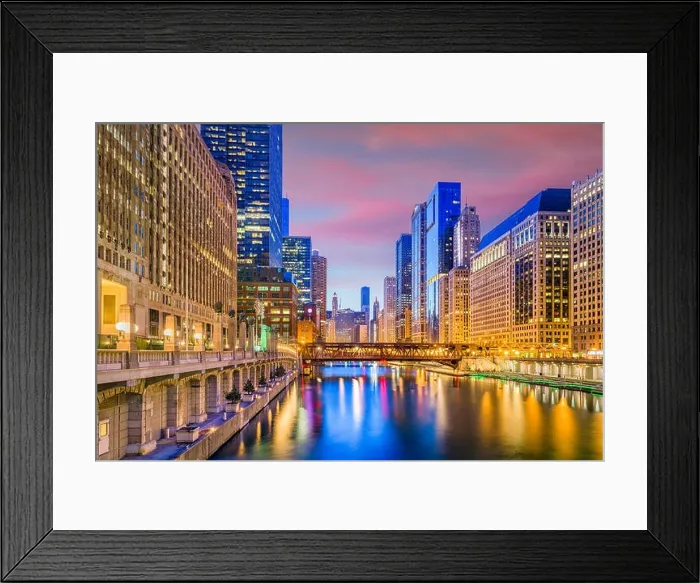Framed Print : Chicago, Illinois, USA cityscape on the river at twilight Framed Print : Chicago, Illinois, USA cityscape on the river at twilight