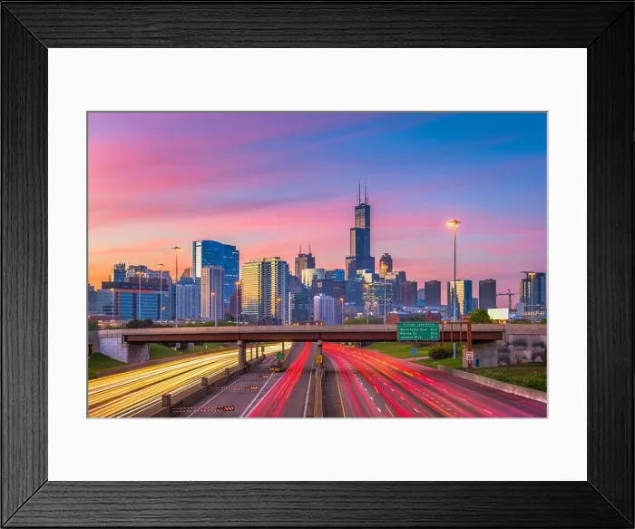 Framed Print : Chicago, Illinois, USA downtown skyline over highways at twilight Framed Print : Chicago, Illinois, USA downtown skyline over highways at twilight