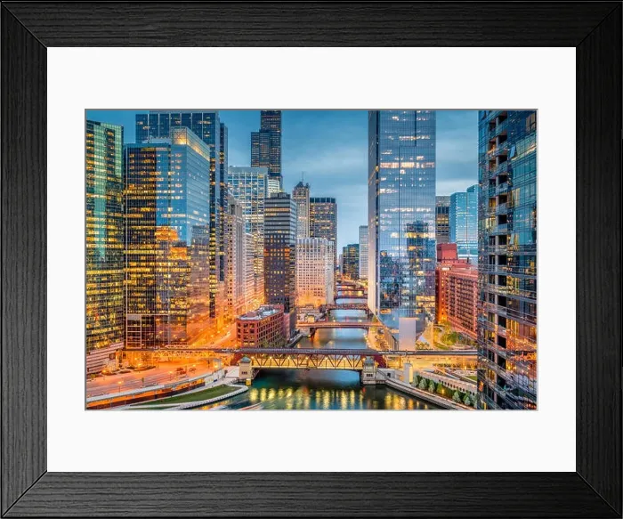 Framed Print : Chicago, Illinois, USA cityscape over the river at twilight Framed Print : Chicago, Illinois, USA cityscape over the river at twilight