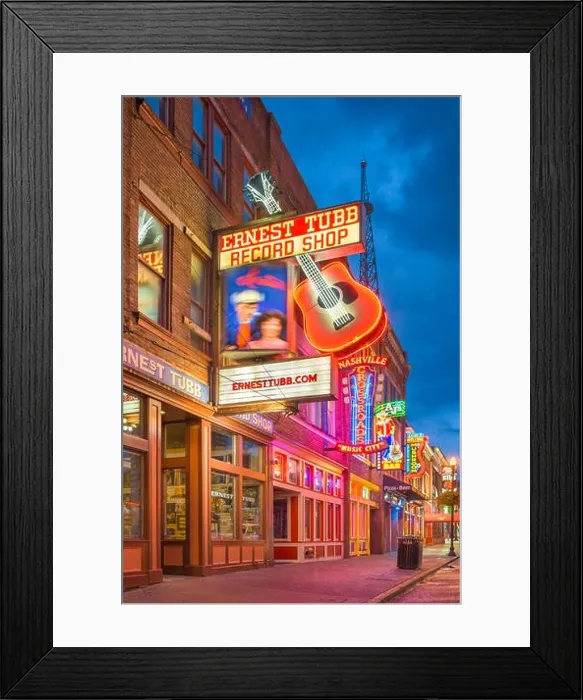 Framed Print : NASHVILLE, TENNESSEE - AUGUST 20, 2018: Honky-tonks on Lower Broadway. The district is famous for the numerous country music entertainment establishme Framed Print : NASHVILLE, TENNESSEE - AUGUST 20, 2018: Honky-tonks on Lower Broadway. The district is famous for the numerous country music entertainment establishme