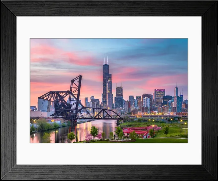Framed Print : Chicago, Illinois, USA park and downtown skyline at twilight Framed Print : Chicago, Illinois, USA park and downtown skyline at twilight