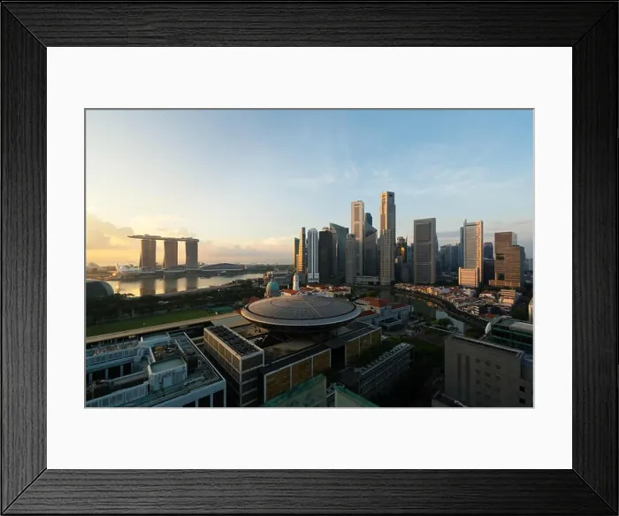 Framed Print : Singapore business district skyline before sunrise at Marina Bay, Singapore Framed Print : Singapore business district skyline before sunrise at Marina Bay, Singapore