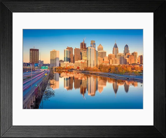 Framed Print : Philadelphia, Pennsylvania, USA downtown city skyline on the Schuylkill River at twilight