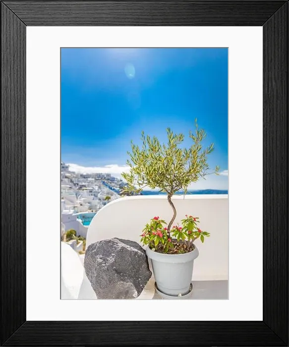 Framed Print : Summer vacation for travel destination flowers background. Wonderful scenery background, perfect holiday. Scenic view of traditional cycladic houses Framed Print : Summer vacation for travel destination flowers background. Wonderful scenery background, perfect holiday. Scenic view of traditional cycladic houses