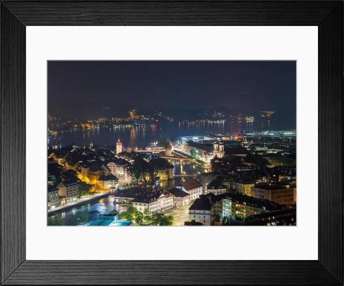 Framed Print : Aerial view of old town of Lucerne, wooden Chapel bridge, stone Water tower, Reuss river and Lake Lucerne, Switzerland Framed Print : Aerial view of old town of Lucerne, wooden Chapel bridge, stone Water tower, Reuss river and Lake Lucerne, Switzerland