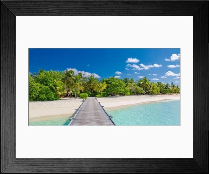 Framed Print : Amazing panorama at Maldives. Luxury resort villas seascape with palm trees, white sand and blue sky. Beautiful summer landscape. Amazing beach scenic Framed Print : Amazing panorama at Maldives. Luxury resort villas seascape with palm trees, white sand and blue sky. Beautiful summer landscape. Amazing beach scenic