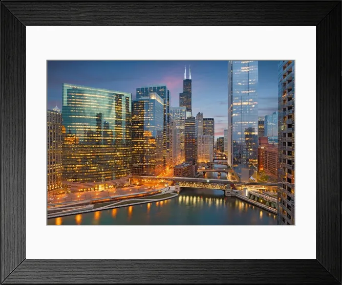 Framed Print : Chicago, Illinois, USA cityscape on the river at twilight Framed Print : Chicago, Illinois, USA cityscape on the river at twilight