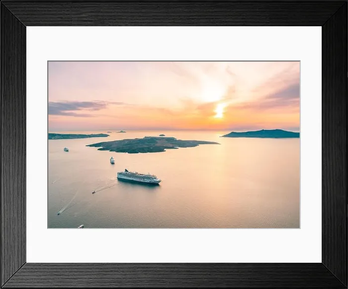 Framed Print : Amazing view of Santorini island. Picturesque summer on famous view resort Fira, Greece, Europe. Stunning sea bay, sky and cruise ships travel tourism Framed Print : Amazing view of Santorini island. Picturesque summer on famous view resort Fira, Greece, Europe. Stunning sea bay, sky and cruise ships travel tourism