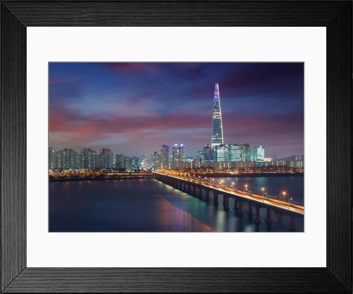 Framed Print : South Korea skyline of Seoul, The best view of South Korea with Lotte world mall at Jamsil Framed Print : South Korea skyline of Seoul, The best view of South Korea with Lotte world mall at Jamsil