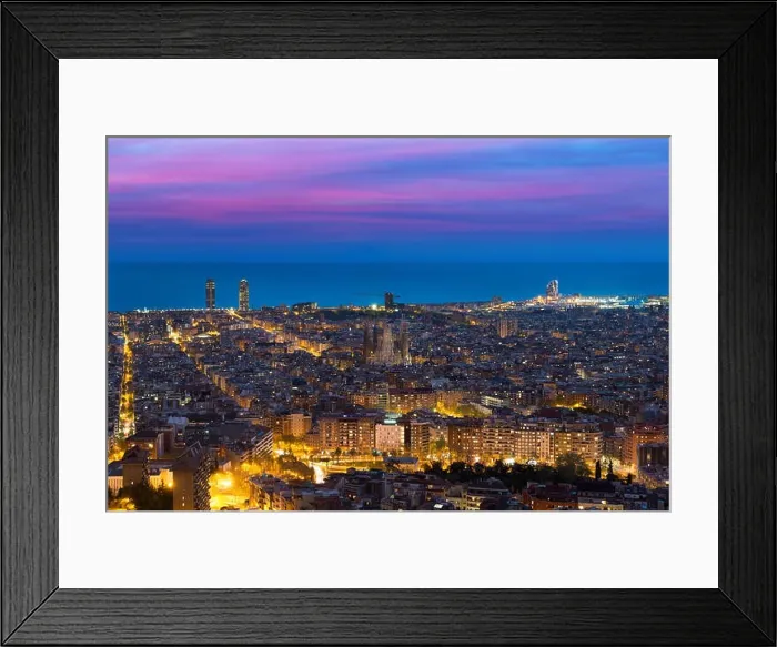 Framed Print : Top view of Barcelona city skyline during evening in Barcelona, Catalonia, Spain Framed Print : Top view of Barcelona city skyline during evening in Barcelona, Catalonia, Spain