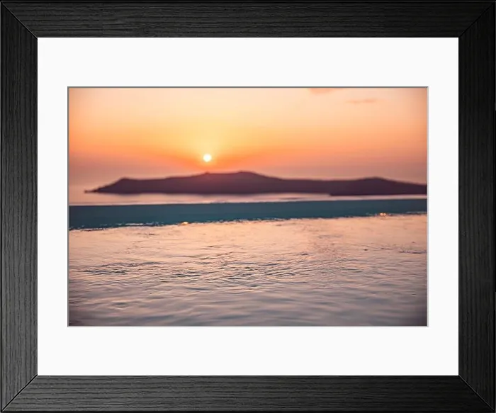 Framed Print : Sunset poolside vacation at Santorini, infinity swimming pool looking over the caldera ocean of Santorini. Amazing summer travel background, tranquil Framed Print : Sunset poolside vacation at Santorini, infinity swimming pool looking over the caldera ocean of Santorini. Amazing summer travel background, tranquil