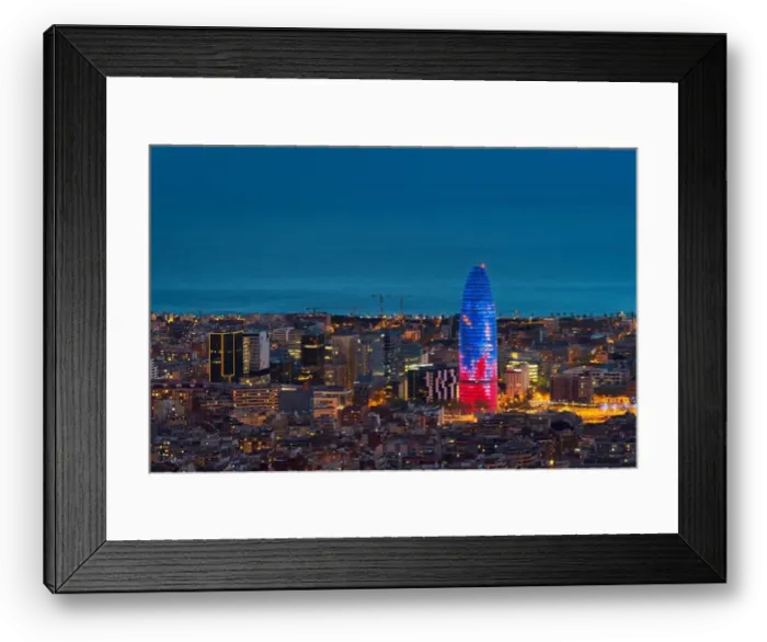 Framed Print : Scenic aerial view of Barcelona city skyscraper and skyline at night in Barcelona, Spain Framed Print : Scenic aerial view of Barcelona city skyscraper and skyline at night in Barcelona, Spain