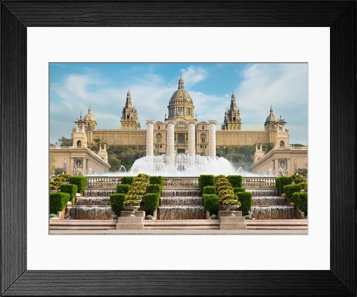 Framed Print : Barcelona Placa De Espanya, the National Museum with magic fountain in afternoon at Barcelona. Spain. Famous landmark in Spain Framed Print : Barcelona Placa De Espanya, the National Museum with magic fountain in afternoon at Barcelona. Spain. Famous landmark in Spain