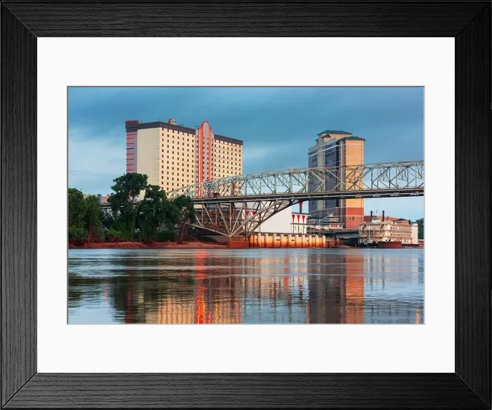 Framed Print : Shreveport, Louisiana, USA downtown skyline on the Red River at twilight Framed Print : Shreveport, Louisiana, USA downtown skyline on the Red River at twilight