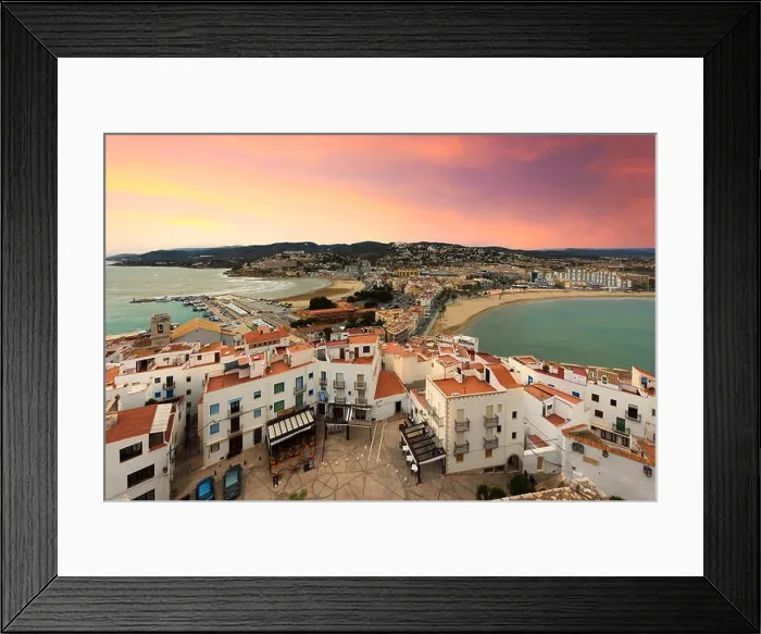 Framed Print : View of the sea from a height of Pope Luna's Castle. Valencia, Spain. Peniscola. Castell. The medieval castle of the Knights Templar on the beach. Bea Framed Print : View of the sea from a height of Pope Luna's Castle. Valencia, Spain. Peniscola. Castell. The medieval castle of the Knights Templar on the beach. Bea