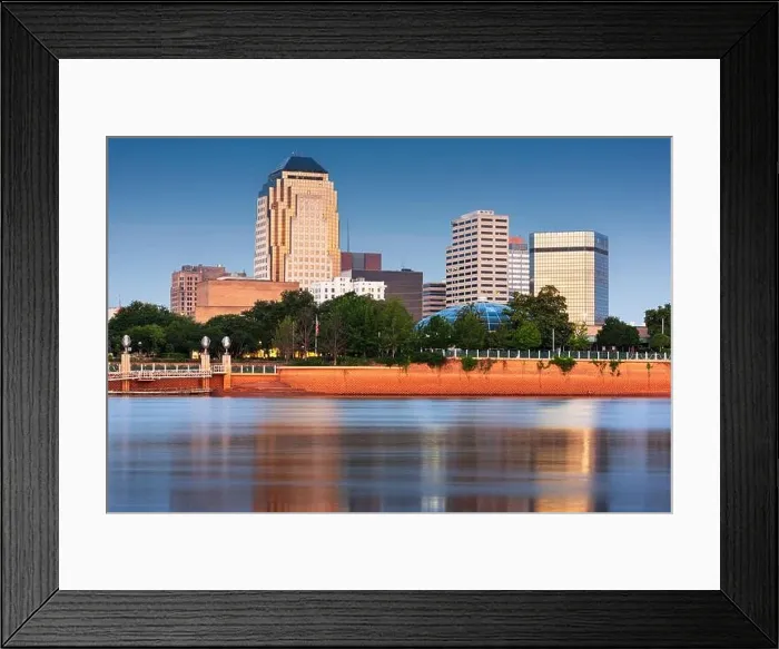 Framed Print : Shreveport, Louisiana, USA downtown skyline on the Red River at twilight Framed Print : Shreveport, Louisiana, USA downtown skyline on the Red River at twilight
