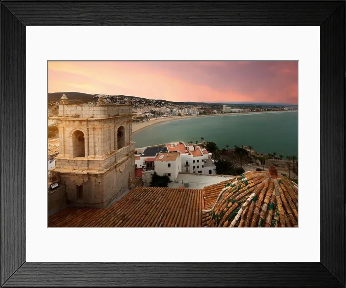 Framed Print : View of the sea from a height of Pope Luna's Castle. Valencia, Spain. Peniscola. Castell. The medieval castle of the Knights Templar on the beach. Bea Framed Print : View of the sea from a height of Pope Luna's Castle. Valencia, Spain. Peniscola. Castell. The medieval castle of the Knights Templar on the beach. Bea