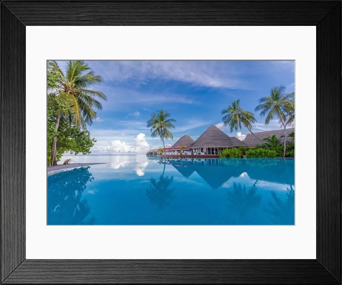 Framed Print : Beautiful luxury hotel pool resort beach, palm trees, loungers with umbrella. Infinity swimming pool, tropical beach landscape, seascape summer travel Framed Print : Beautiful luxury hotel pool resort beach, palm trees, loungers with umbrella. Infinity swimming pool, tropical beach landscape, seascape summer travel