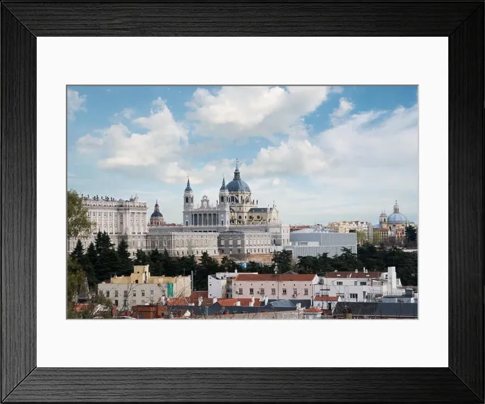 Framed Print : Madrid landmark. Landscape of Santa Maria la Real de La Almudena Cathedral and the Royal Palace. Beautiful skyline at Madrid, Spain