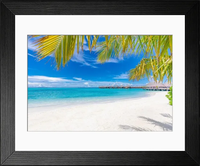 Framed Print : Beautiful beach and tropical sea. Wonderful beach nature, Maldives scenery, perfect view of exotic landscape, white sand and blue sky. Luxury resort Framed Print : Beautiful beach and tropical sea. Wonderful beach nature, Maldives scenery, perfect view of exotic landscape, white sand and blue sky. Luxury resort
