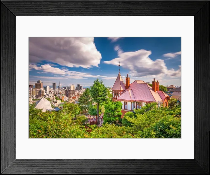 Framed Print : Kobe, Japan skyline from the historic Kitano District Framed Print : Kobe, Japan skyline from the historic Kitano District
