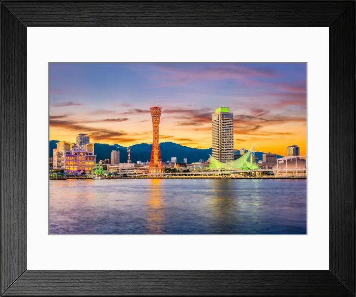 Framed Print : Kobe, Japan port skyline panorama at dusk Framed Print : Kobe, Japan port skyline panorama at dusk
