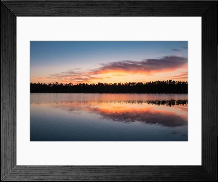 Framed Print : Scenic lake view with reflections and sunset at peaceful evening in National Park Finland Framed Print : Scenic lake view with reflections and sunset at peaceful evening in National Park Finland
