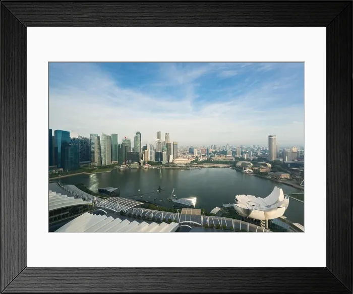 Framed Print : Singapore cityscape in morning. Landscape of Singapore business building around Marina bay. Modern high building in business district area Framed Print : Singapore cityscape in morning. Landscape of Singapore business building around Marina bay. Modern high building in business district area