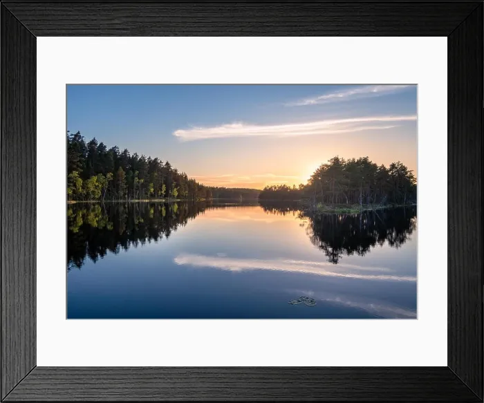 Framed Print : Scenic lake view with reflections and sunset at peaceful evening in National Park Finland Framed Print : Scenic lake view with reflections and sunset at peaceful evening in National Park Finland