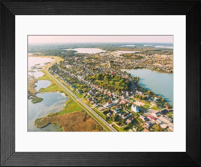 Framed Print : Braslav, Braslaw District, Vitebsk Voblast, Belarus. Aerial View Of Town. Famous Lakes Framed Print : Braslav, Braslaw District, Vitebsk Voblast, Belarus. Aerial View Of Town. Famous Lakes