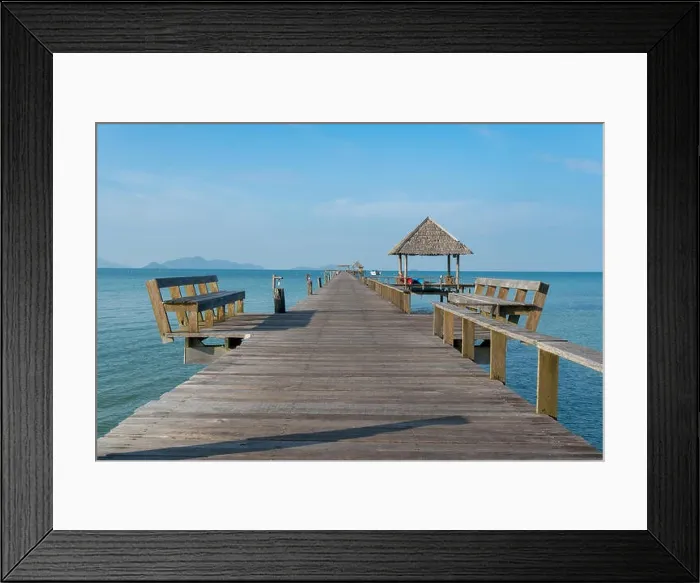 Framed Print : Wooden pier with boat in Phuket, Thailand. Summer, Travel, Vacation and Holiday concept Framed Print : Wooden pier with boat in Phuket, Thailand. Summer, Travel, Vacation and Holiday concept