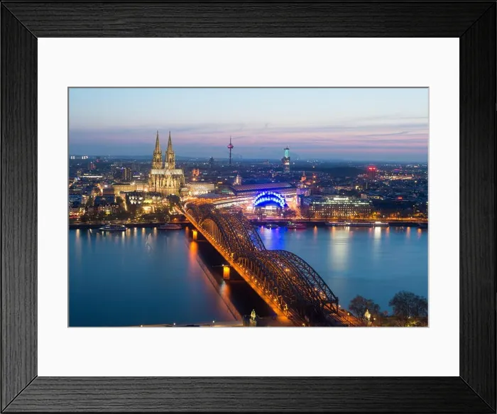 Framed Print : Image of Cologne with Cologne Cathedral during twilight blue hour in Germany Framed Print : Image of Cologne with Cologne Cathedral during twilight blue hour in Germany