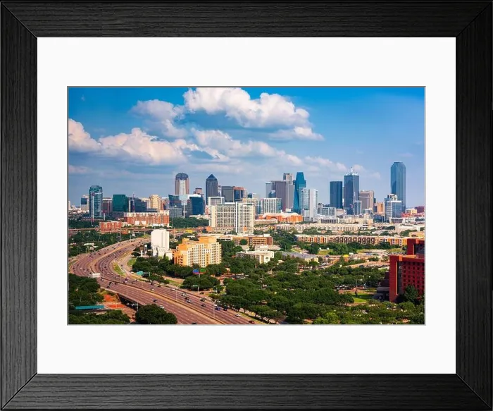 Framed Print : Dallas, Texas, USA downtown city skyline from above over highways Framed Print : Dallas, Texas, USA downtown city skyline from above over highways