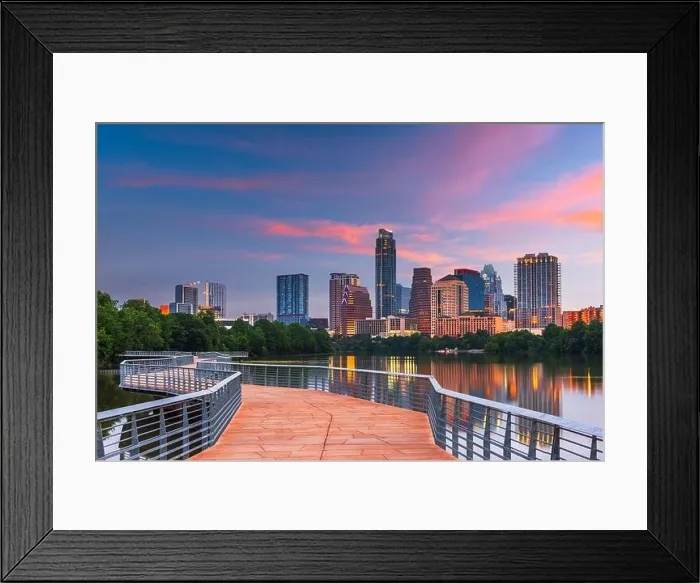 Framed Print : Austin, Texas, USA downtown skyline over the Colorado River at dawn Framed Print : Austin, Texas, USA downtown skyline over the Colorado River at dawn