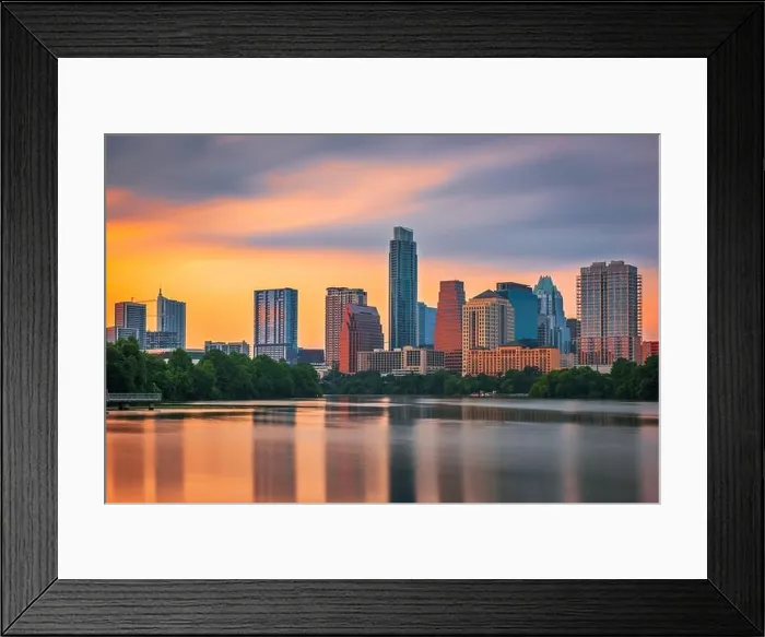 Framed Print : Austin, Texas, USA downtown skyline over the Colorado River at dawn Framed Print : Austin, Texas, USA downtown skyline over the Colorado River at dawn