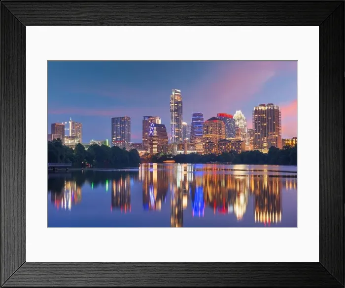Framed Print : Austin, Texas, USA downtown skyline over the Colorado River at dawn Framed Print : Austin, Texas, USA downtown skyline over the Colorado River at dawn