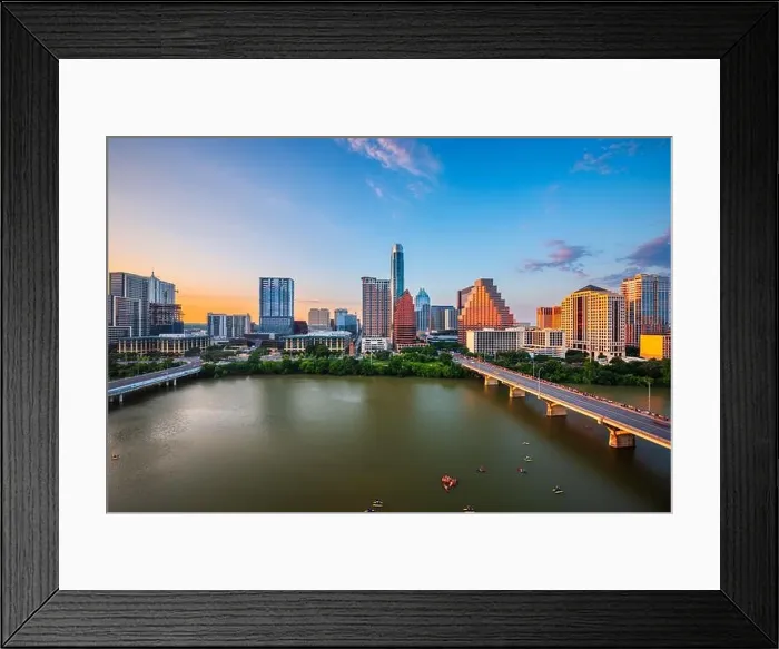 Framed Print : Austin, Texas, USA downtown city skyline on the Colorado River at dusk Framed Print : Austin, Texas, USA downtown city skyline on the Colorado River at dusk