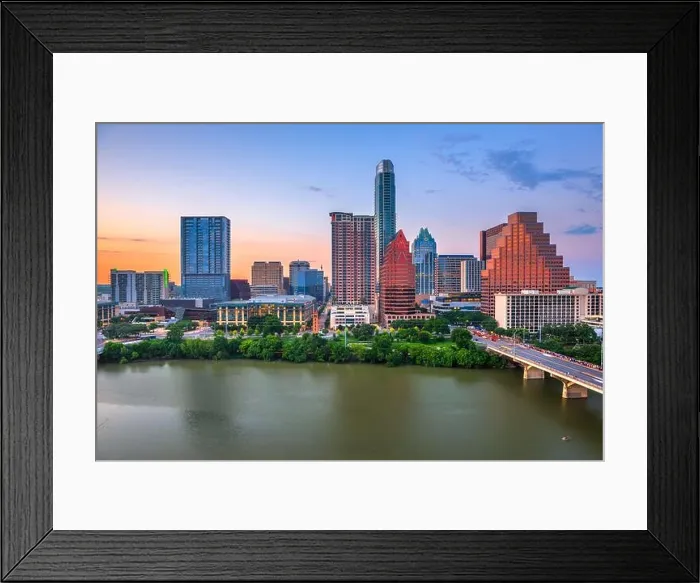 Framed Print : Austin, Texas, USA downtown city skyline on the Colorado River at dusk Framed Print : Austin, Texas, USA downtown city skyline on the Colorado River at dusk