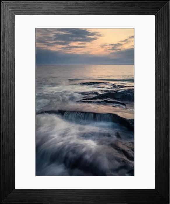Framed Print : Scenic sea view with rocky coastline and sunset at autumn evening in Finland Framed Print : Scenic sea view with rocky coastline and sunset at autumn evening in Finland