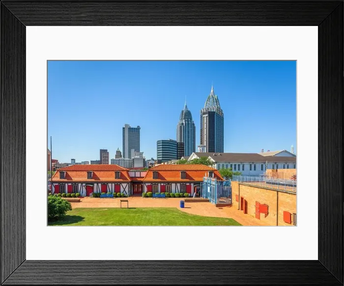 Framed Print : Mobile, Alabama, USA skyline with historic Fort Conde Framed Print : Mobile, Alabama, USA skyline with historic Fort Conde